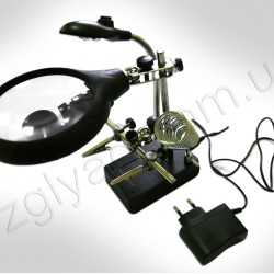 N1040 Лупа на шарнирном кронштейне "3-я рука" с подсветкой (три линзы)