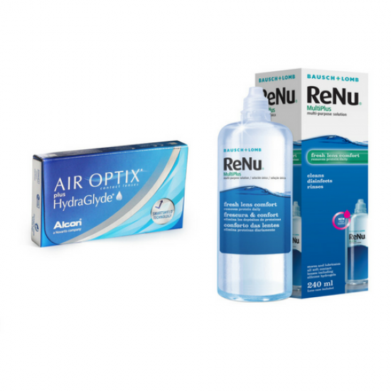 Акция! AirOptix plus HydraGlyde (Alcon) 3шт + ReNu MultiPlus (Bausch & Lomb) 360мл