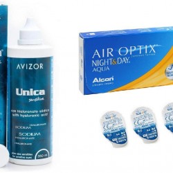 Акция! AirOptix Night and Day AQVA (Alcon) (3шт) + Unica Sensitive (AVIZOR) 350мл